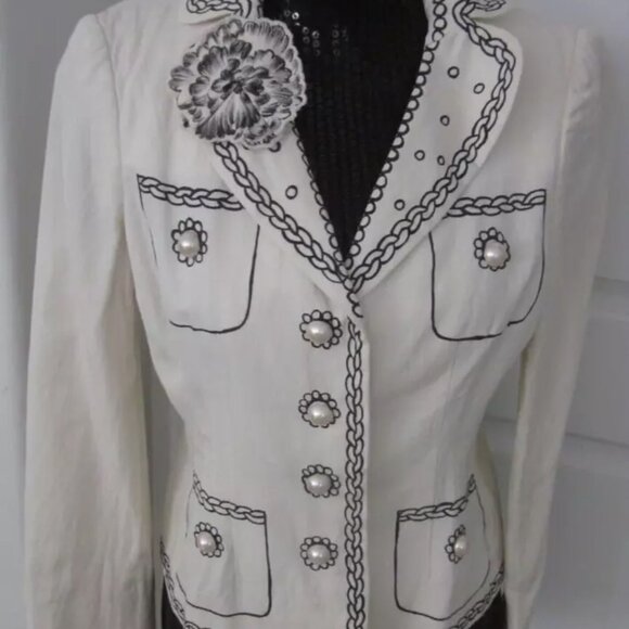 Moschino Italian Ivory Trompe L'oeil Rope Chain Pearl Trim Jacket IT42 USA 8